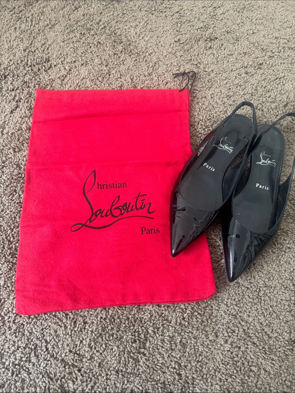 Christian Louboutin Patent Hot Chickita Slingback Flats 39.5 Black